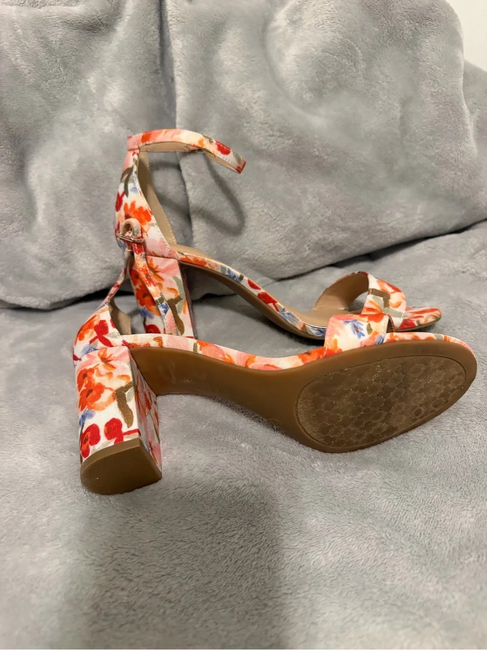 Kelly & Katie Floral Ankle-Strap Block Heels - Pink Multi
